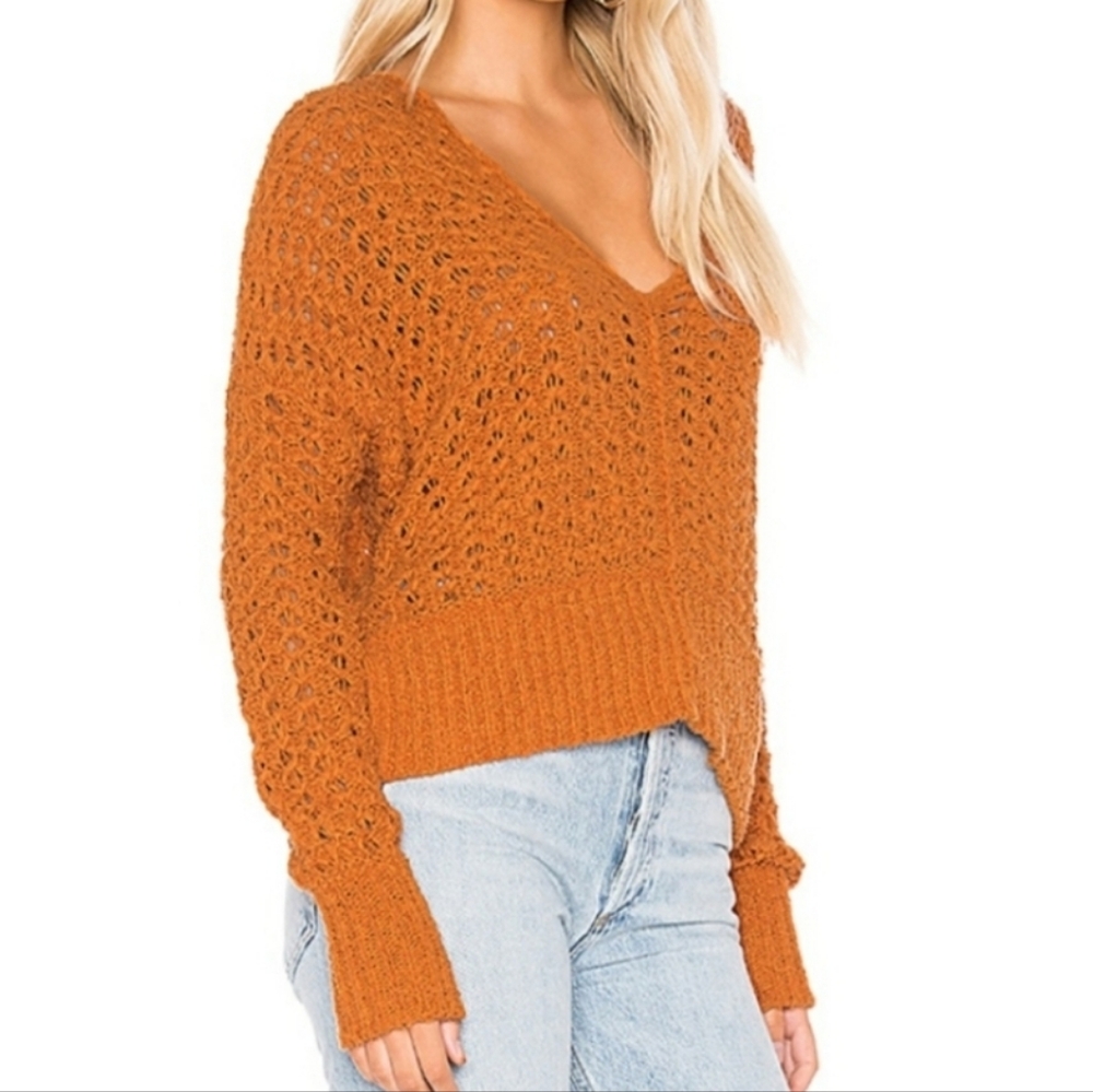 Free People Orange V- Neck Sweater